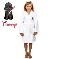 Black Vader Cartoon Design & Custom Name Embroidery on Kids Hooded Bathrobe